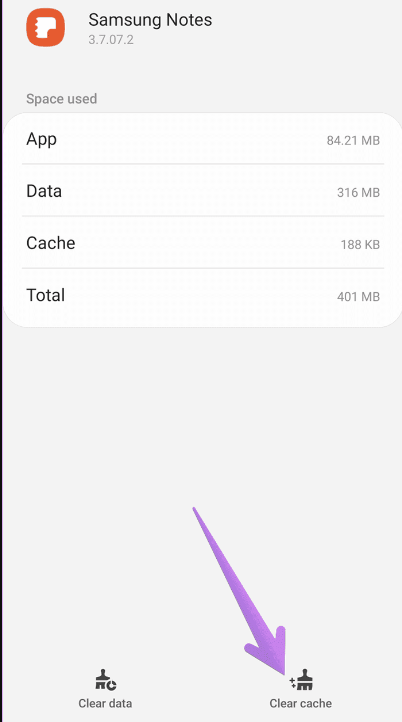 Clear Cache on Samsung Notes 