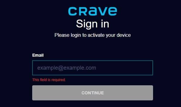 Sign in to activate the Crave on your device