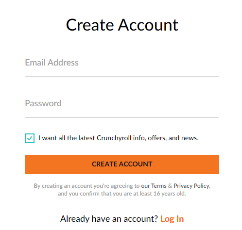 Enter email address and password and click Create Account