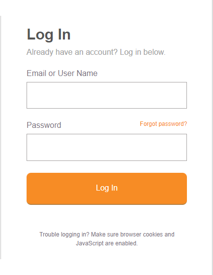 Enter email or username and password, and click Log In