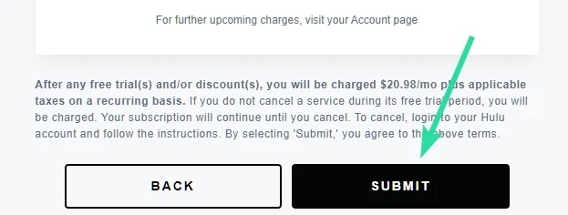 tap on Submit to Add HBO Max to Hulu