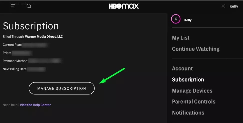 choose Manage Subscription button