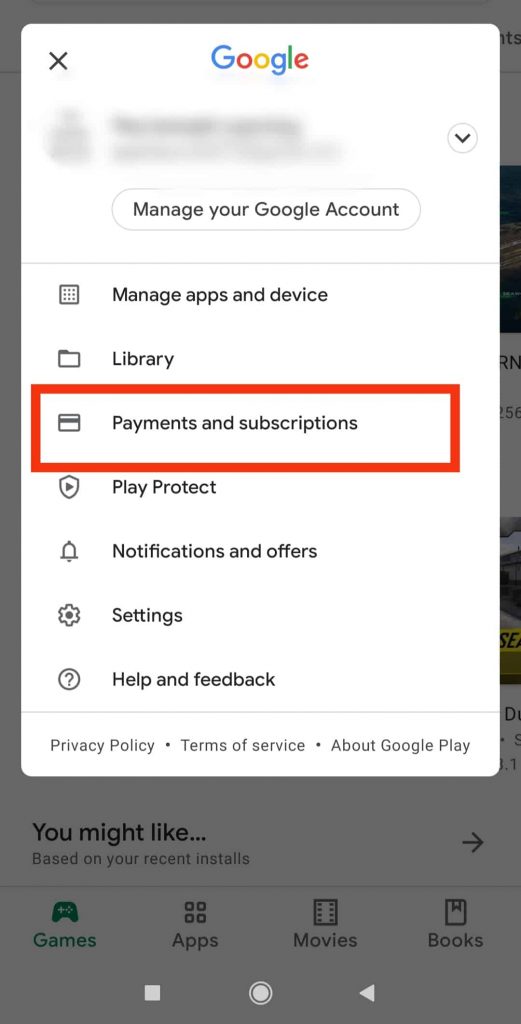 Using Google Play to remove Peacock Premium