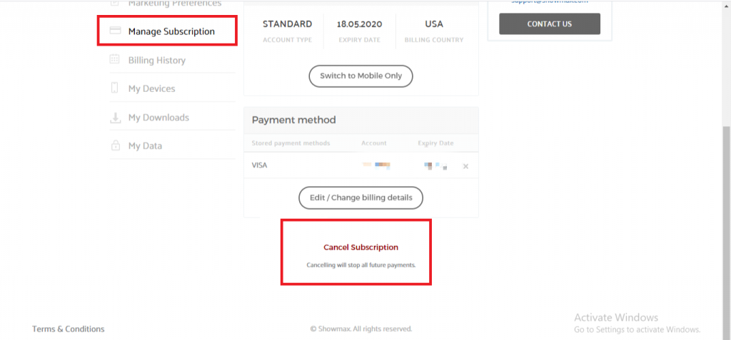 How to Cancel Showmax Subscription- Tap Cancel subscription