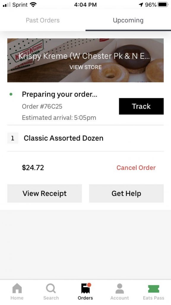 Tap Cancel Order to Cancel Uber Eats Order 