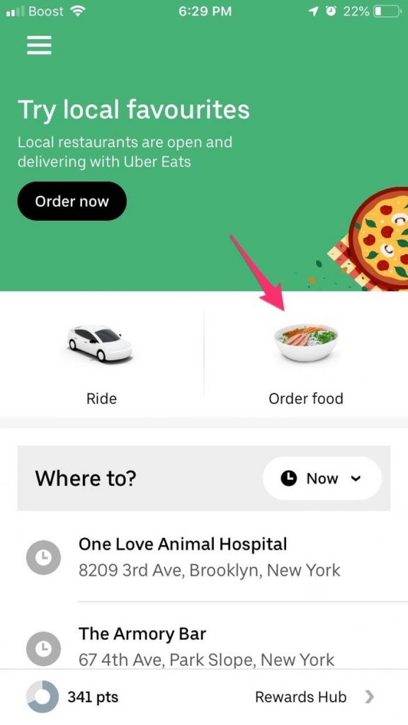 select Order Food option