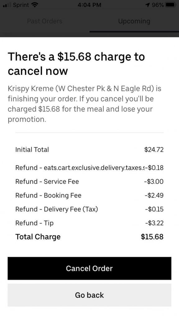 Confirm to Cancel Uber Eats Order 