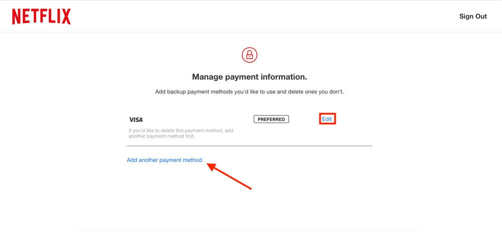 How to Change Payment Method on Netflix - click on Add Payment Method