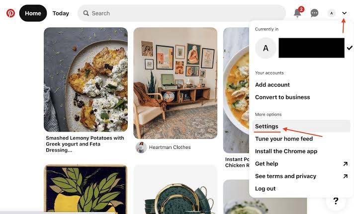 How to Change Pinterest Username- select Settings 