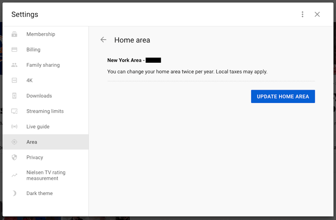 How to Change YouTube TV Location - Click on update 