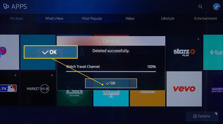 Tap ok to Delete Apps on Samsung Smart TV