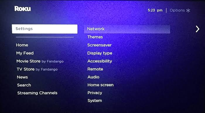 How to Disconnect Roku TV from WiFi - select Settings.