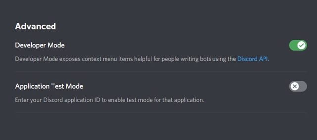 Turn on the toggle to Enable Developer Mode on Discord