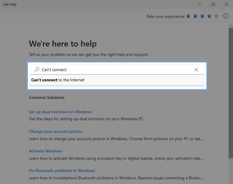 Type your problem to Get Help in Windows 11