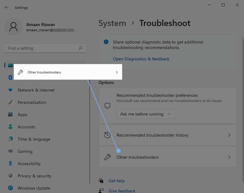  select Other Troubleshooters option