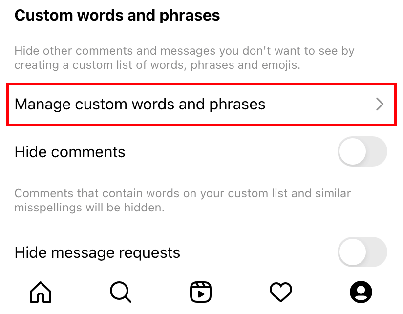 manage custom words and phrases