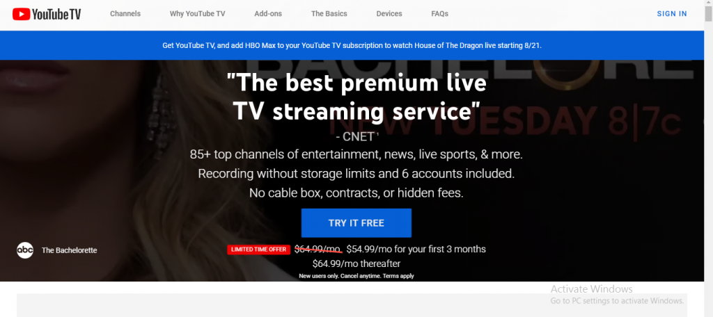 visit YouTube TV website