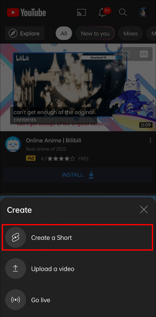 Tap on Create a Short option
