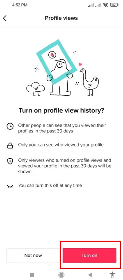 turning ON profile view history on TikTok