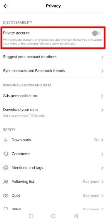making private account on TikTok