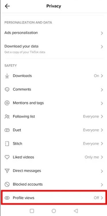 enabling profile view history on TikTok using settings