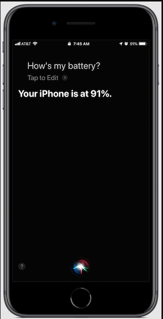 Asking Siri to show Battery Percentage on iPhone 