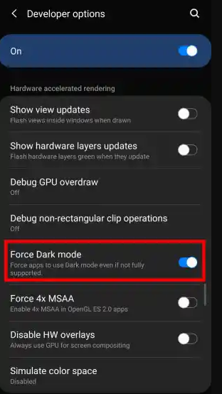 To Enable Force Dark Mode on Android