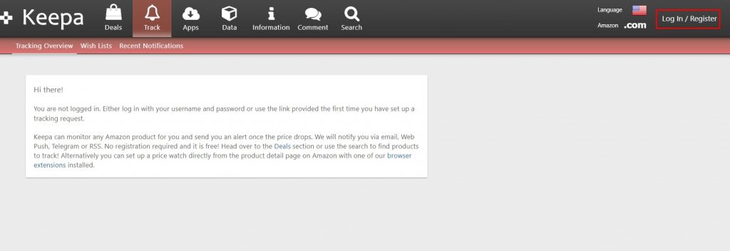 Regsiter on Keepa official site