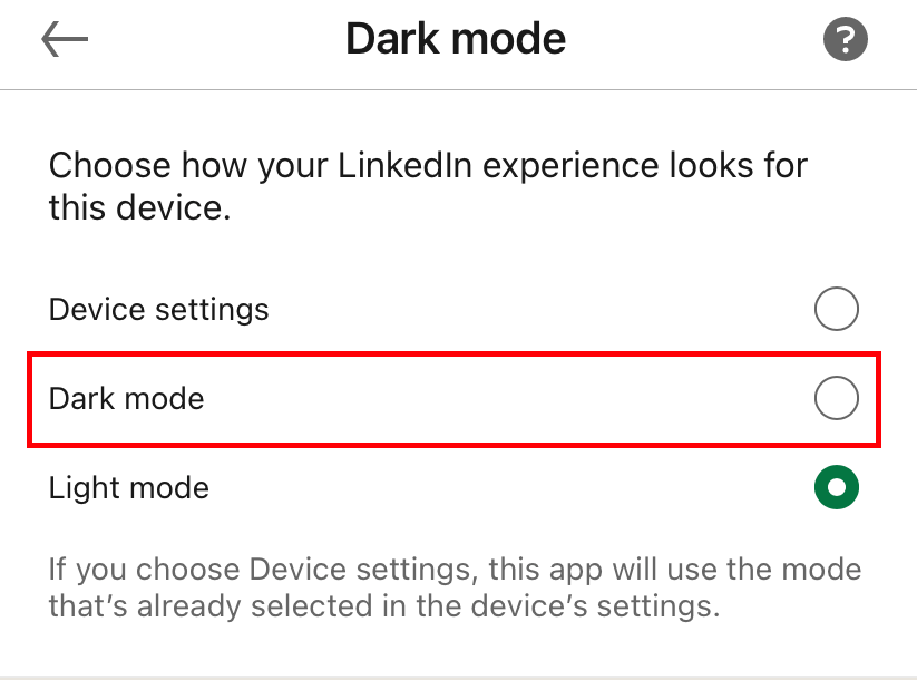 LinkedIn Dark Mode