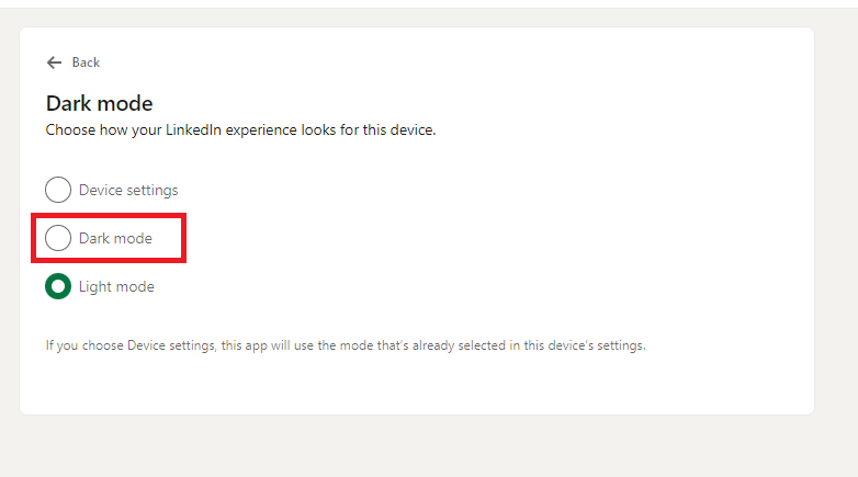 LinkedIn Dark Mode