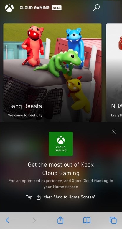 Xbox cloud gaming home page