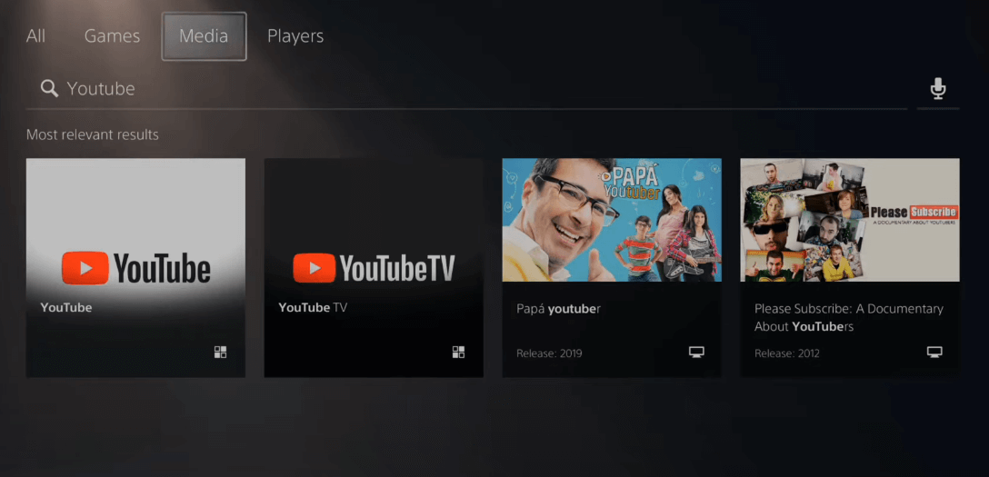 Youtube on PS5