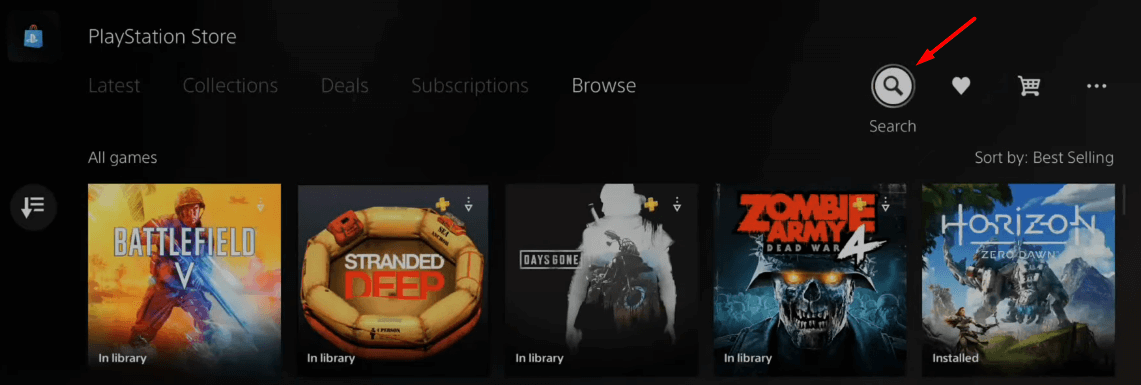 Search bar on PlayStation Store