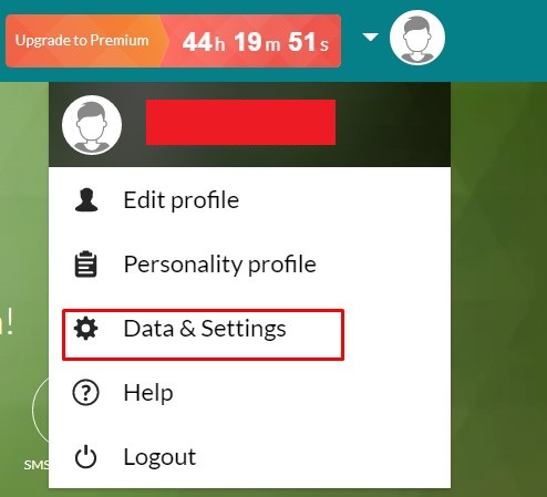 Data & settings option to cancel eHarmony free trial