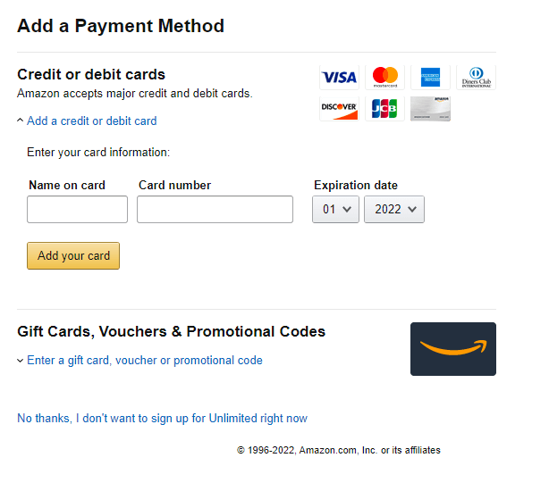 select the payment method