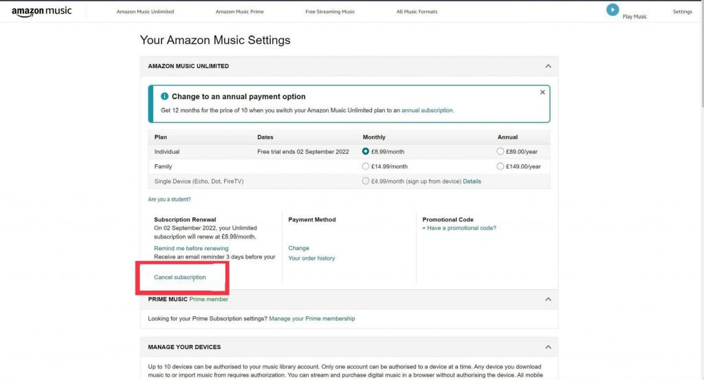 Cancel Amazon Music Unlimited Free Trial
