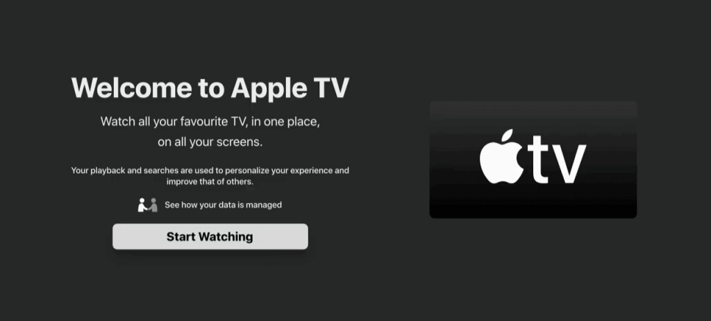 Apple TV on Sony TV - click Start Watching option