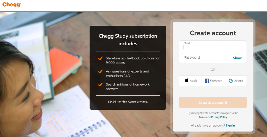 Create account to get Chegg Free Trial