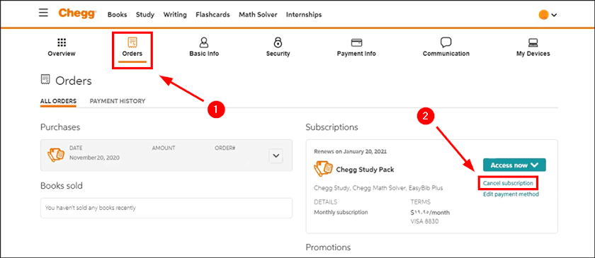 Click Cancel membership option