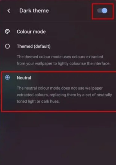 enabling dark mode on Chromebook