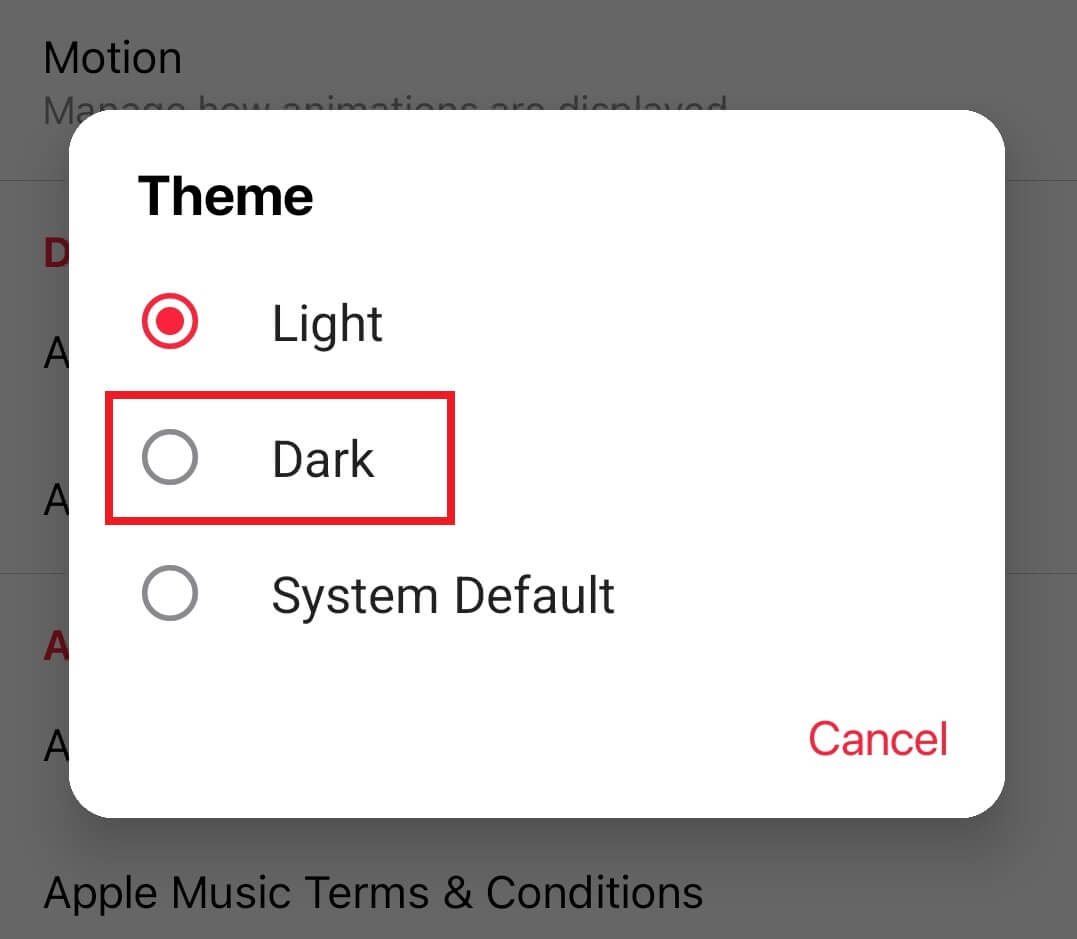 Select the dark theme