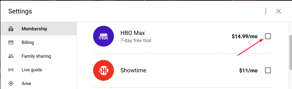 Youtube TV add-on Settings