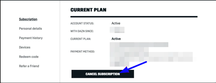 Method to cancel Dazn Subscription
