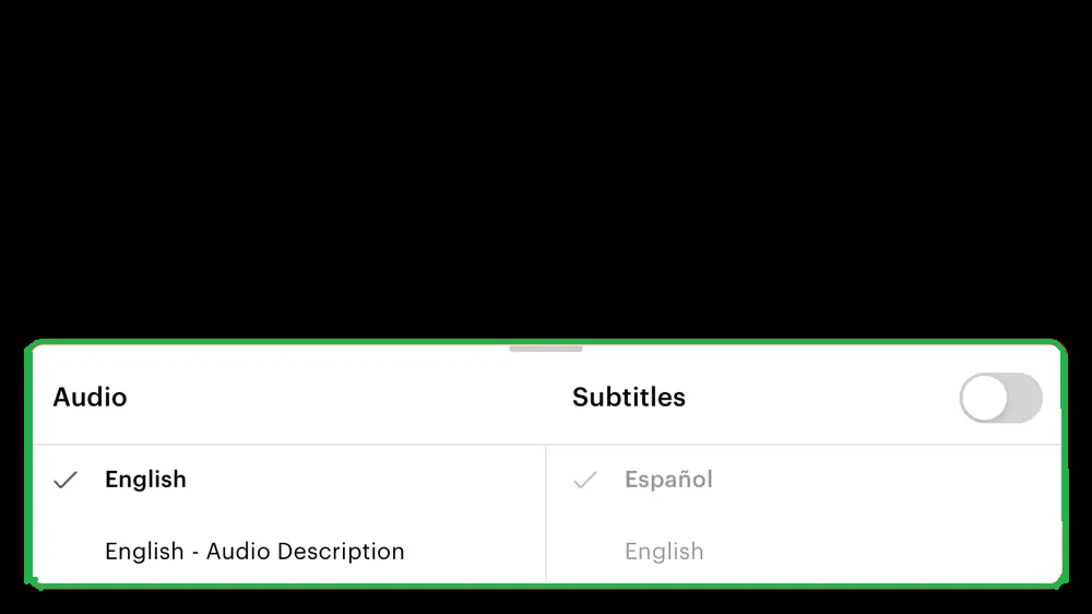 Audio & subtitles Menu on Hulu player