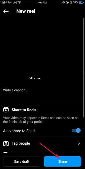 Click on Share Button to post your Reel Online