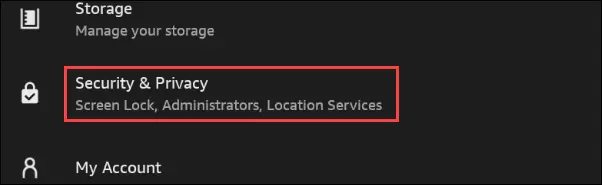 Select Security & Privacy from the list
