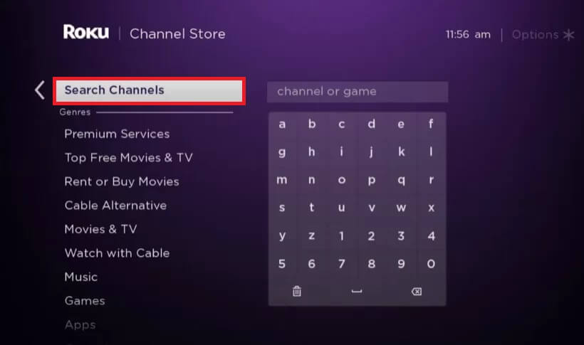 Select the Search Channels option 