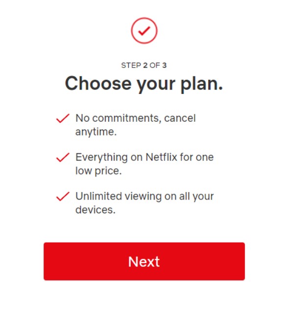 Choosing the plan on Netflix