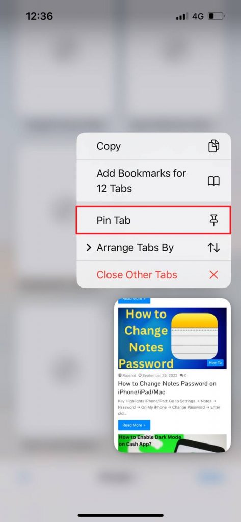Select Pin tab option