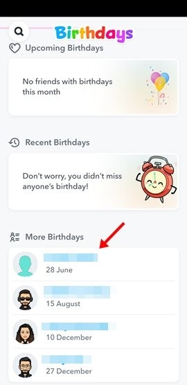You will see upcoming birthdays on Snapchat